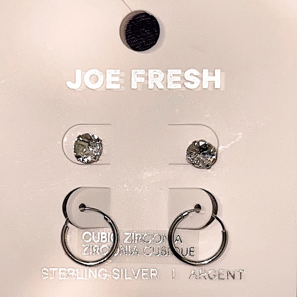 Sterling Silver with Cubic Zirconia earrings set (3x pairs = 2x studs 1x hoops) - Picture 7 of 7